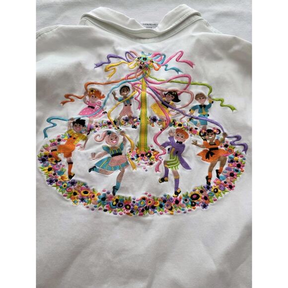 Bob Mackie White Denim Maypole Dancing Midsummer Floral Shirt Sz XL Embroidered - Picture 1 of 15
